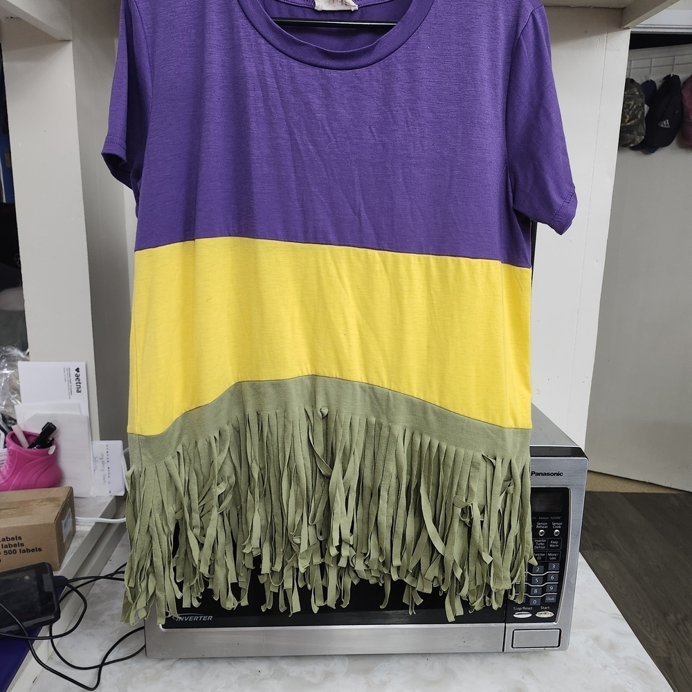 BiBi Purple, Yellow, and Green Fringe Tee - Picture 2 of 3